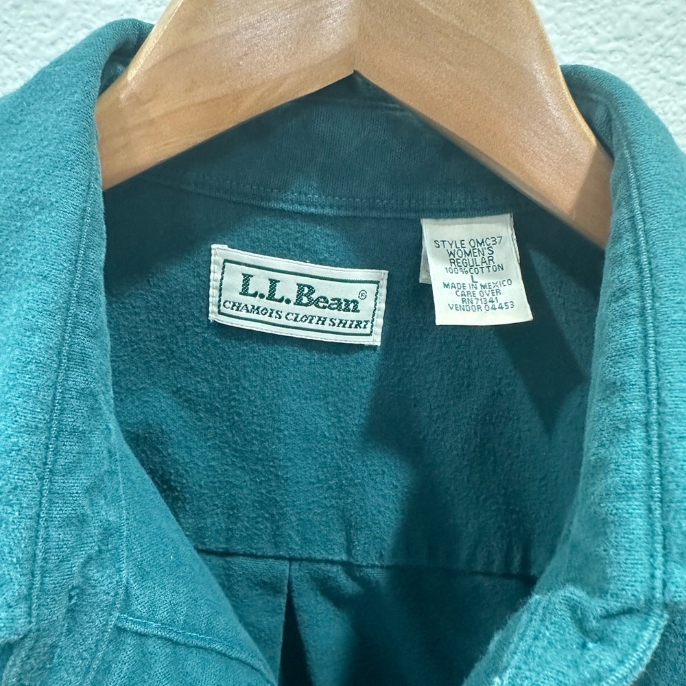 LL Bean Vintage Teal chamois cloth shirt Fleece Button-Up top large women’s 90s - Picture 2 of 4